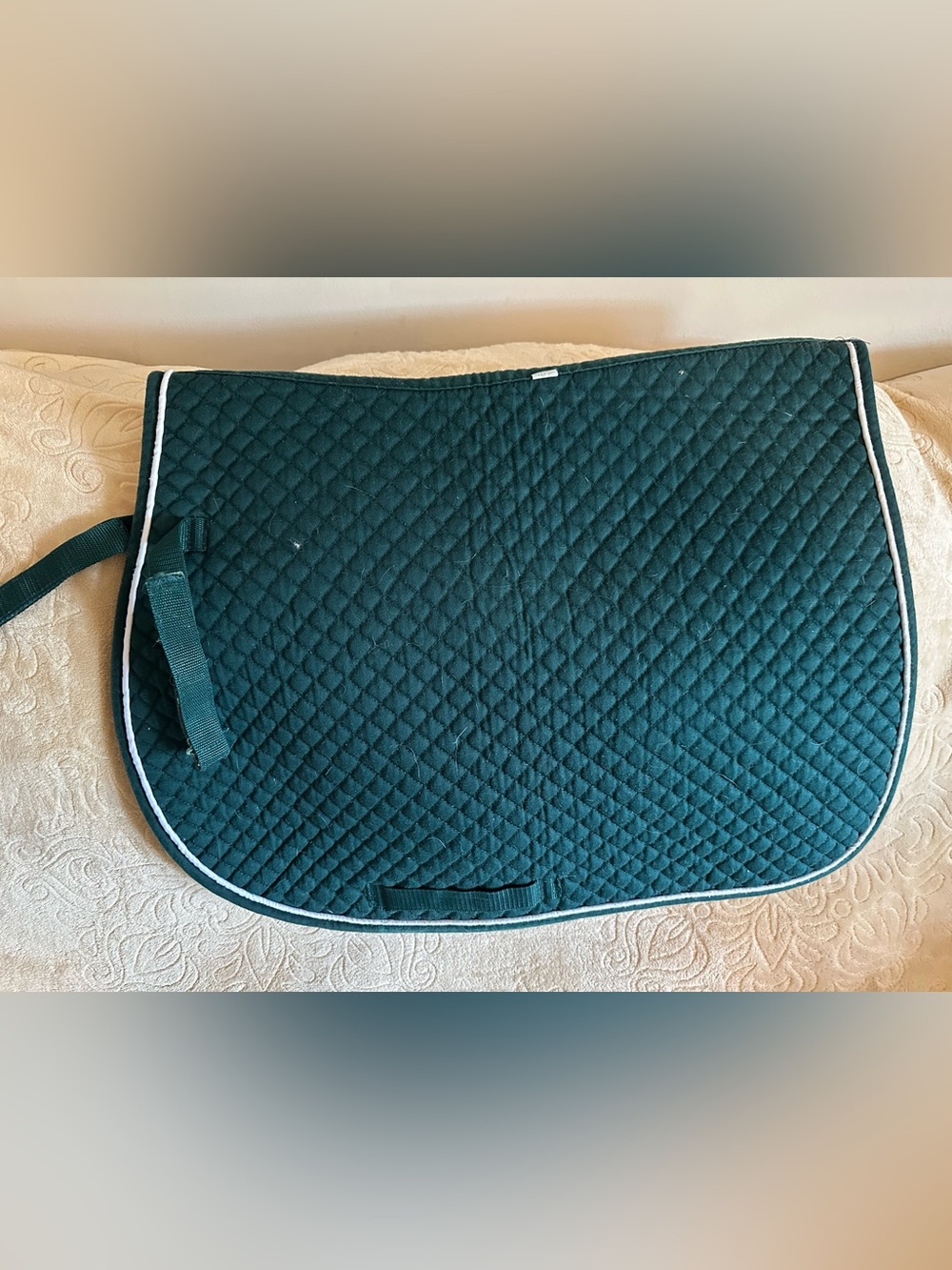 LeMieux GP Horse Saddle Pad Hunter Green White Piping 23” X 19” Cotton Square
